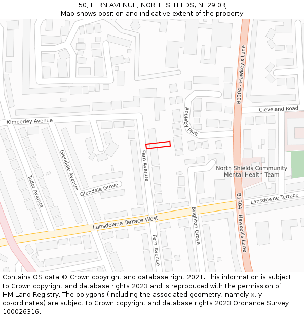 50, FERN AVENUE, NORTH SHIELDS, NE29 0RJ: Location map and indicative extent of plot