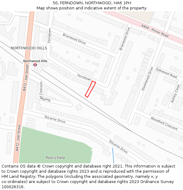 50, FERNDOWN, NORTHWOOD, HA6 1PH: Location map and indicative extent of plot