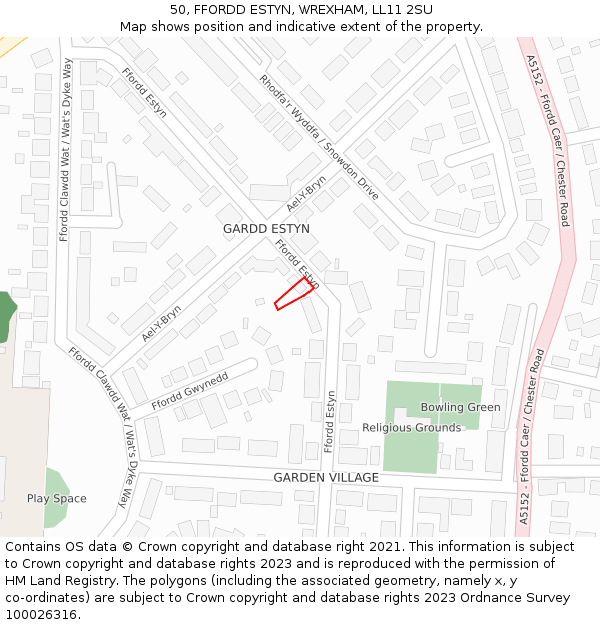 50, FFORDD ESTYN, WREXHAM, LL11 2SU: Location map and indicative extent of plot