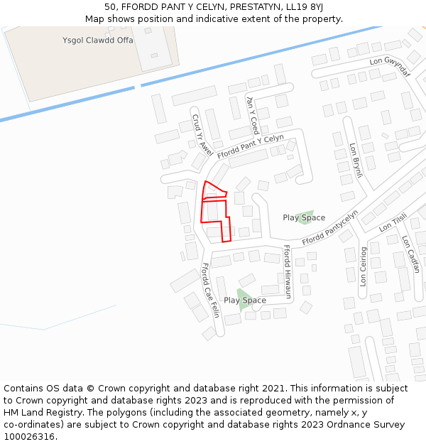 50, FFORDD PANT Y CELYN, PRESTATYN, LL19 8YJ: Location map and indicative extent of plot