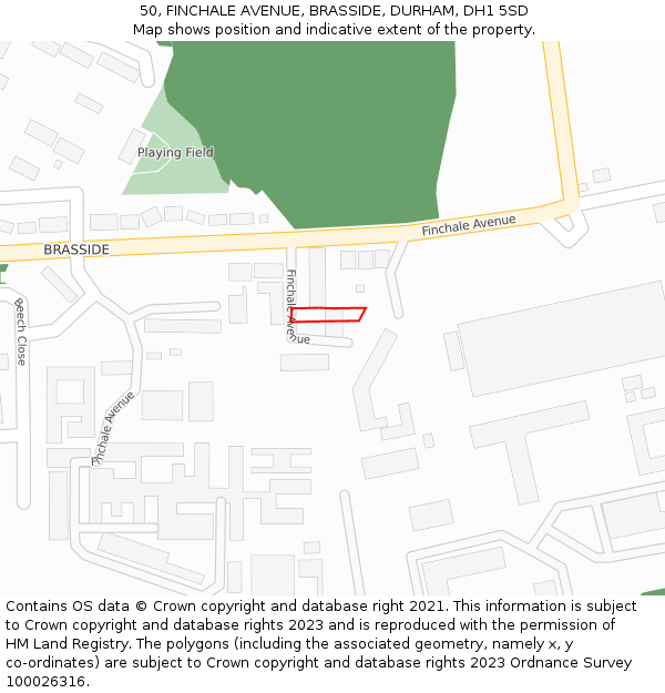 50, FINCHALE AVENUE, BRASSIDE, DURHAM, DH1 5SD: Location map and indicative extent of plot