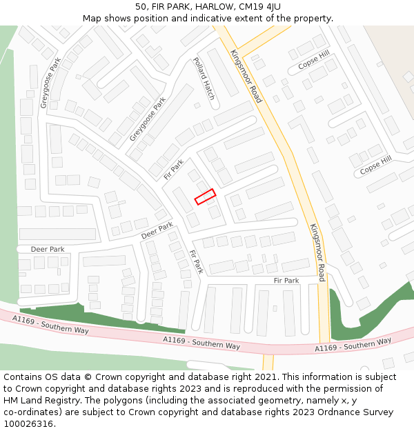 50, FIR PARK, HARLOW, CM19 4JU: Location map and indicative extent of plot