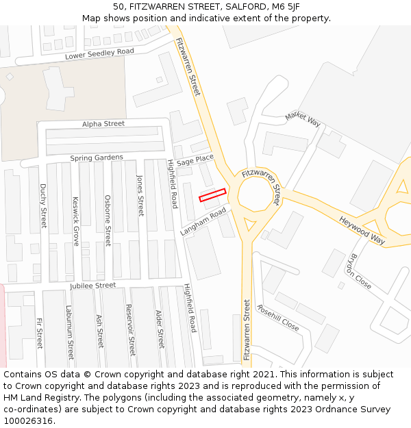 50, FITZWARREN STREET, SALFORD, M6 5JF: Location map and indicative extent of plot