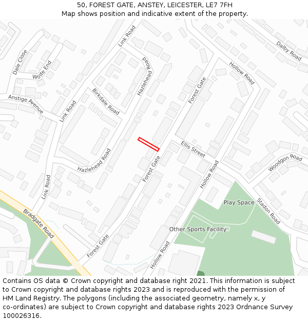 50, FOREST GATE, ANSTEY, LEICESTER, LE7 7FH: Location map and indicative extent of plot