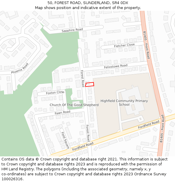 50, FOREST ROAD, SUNDERLAND, SR4 0DX: Location map and indicative extent of plot