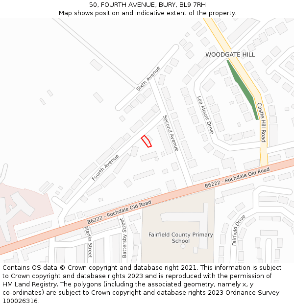 50, FOURTH AVENUE, BURY, BL9 7RH: Location map and indicative extent of plot