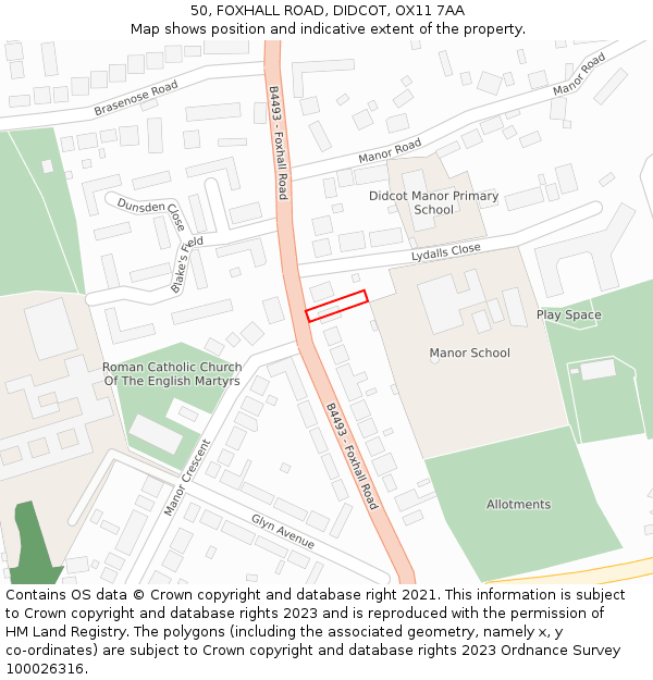 50, FOXHALL ROAD, DIDCOT, OX11 7AA: Location map and indicative extent of plot