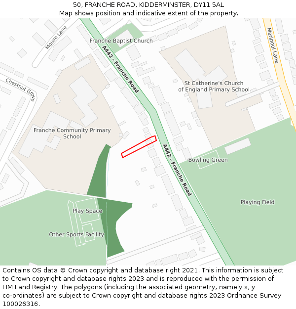 50, FRANCHE ROAD, KIDDERMINSTER, DY11 5AL: Location map and indicative extent of plot