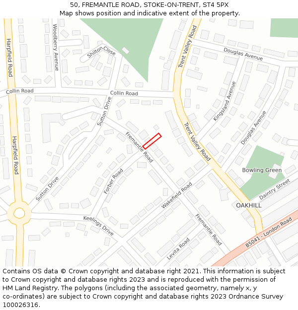 50, FREMANTLE ROAD, STOKE-ON-TRENT, ST4 5PX: Location map and indicative extent of plot