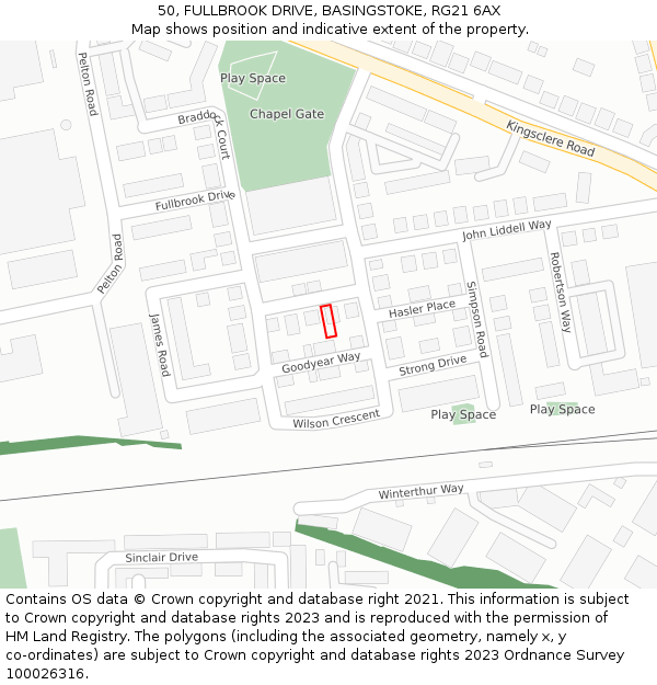 50, FULLBROOK DRIVE, BASINGSTOKE, RG21 6AX: Location map and indicative extent of plot