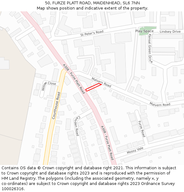 50, FURZE PLATT ROAD, MAIDENHEAD, SL6 7NN: Location map and indicative extent of plot