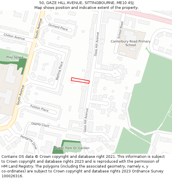 50, GAZE HILL AVENUE, SITTINGBOURNE, ME10 4SJ: Location map and indicative extent of plot