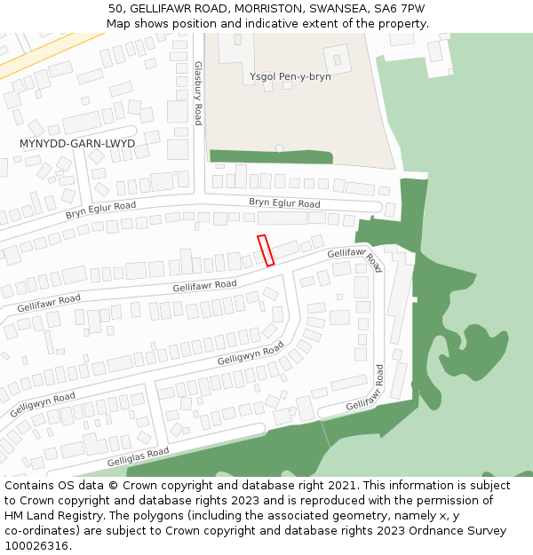 50, GELLIFAWR ROAD, MORRISTON, SWANSEA, SA6 7PW: Location map and indicative extent of plot