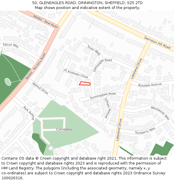 50, GLENEAGLES ROAD, DINNINGTON, SHEFFIELD, S25 2TD: Location map and indicative extent of plot