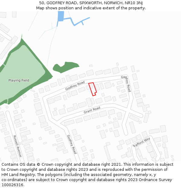 50, GODFREY ROAD, SPIXWORTH, NORWICH, NR10 3NJ: Location map and indicative extent of plot