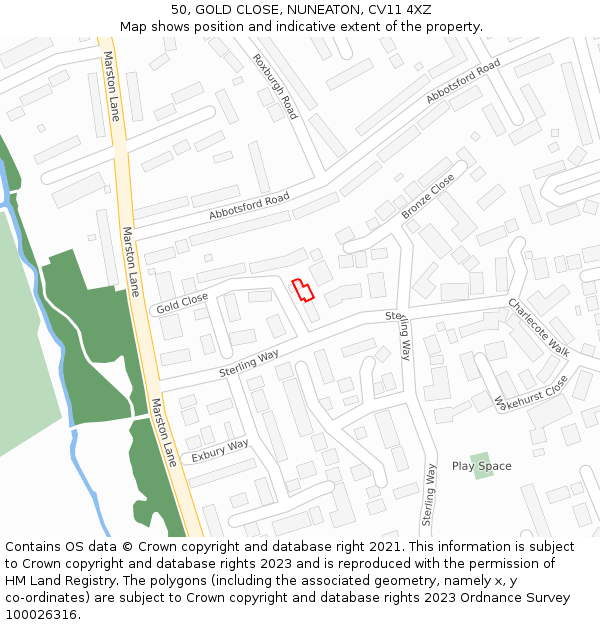 50, GOLD CLOSE, NUNEATON, CV11 4XZ: Location map and indicative extent of plot