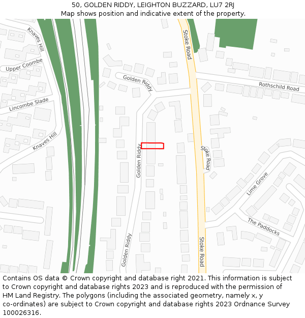 50, GOLDEN RIDDY, LEIGHTON BUZZARD, LU7 2RJ: Location map and indicative extent of plot