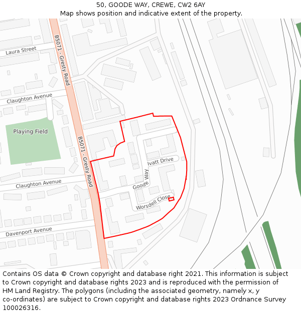 50, GOODE WAY, CREWE, CW2 6AY: Location map and indicative extent of plot