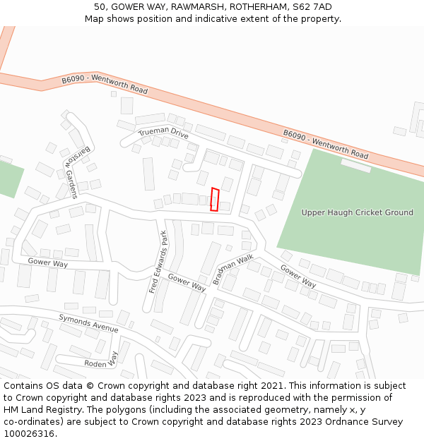 50, GOWER WAY, RAWMARSH, ROTHERHAM, S62 7AD: Location map and indicative extent of plot