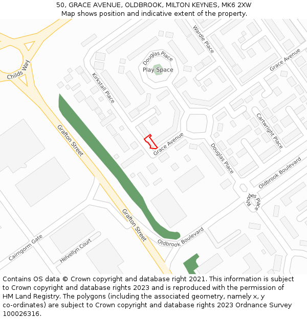 50, GRACE AVENUE, OLDBROOK, MILTON KEYNES, MK6 2XW: Location map and indicative extent of plot