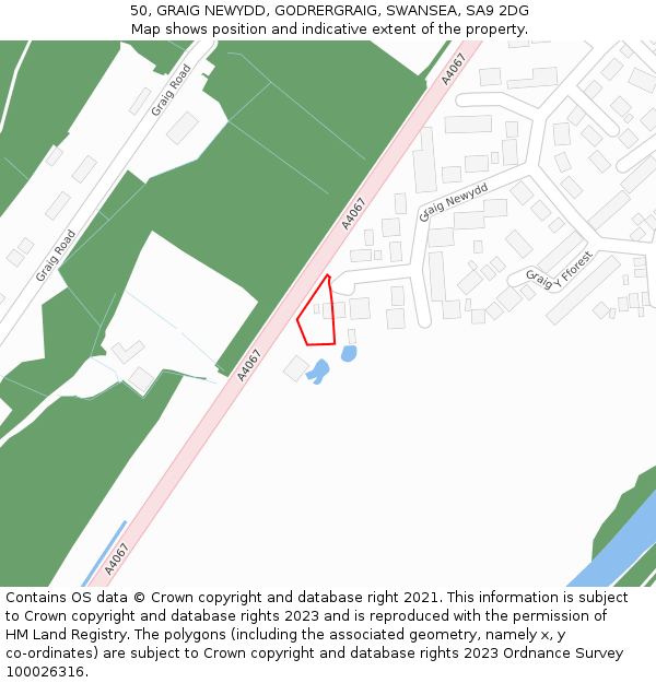 50, GRAIG NEWYDD, GODRERGRAIG, SWANSEA, SA9 2DG: Location map and indicative extent of plot