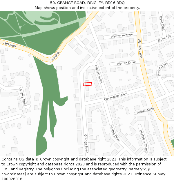 50, GRANGE ROAD, BINGLEY, BD16 3DQ: Location map and indicative extent of plot