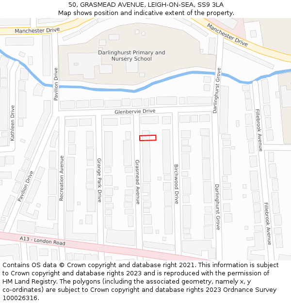 50, GRASMEAD AVENUE, LEIGH-ON-SEA, SS9 3LA: Location map and indicative extent of plot