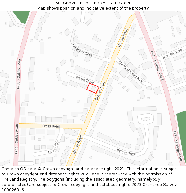 50, GRAVEL ROAD, BROMLEY, BR2 8PF: Location map and indicative extent of plot