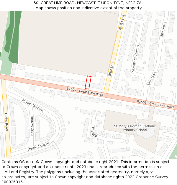 50, GREAT LIME ROAD, NEWCASTLE UPON TYNE, NE12 7AL: Location map and indicative extent of plot