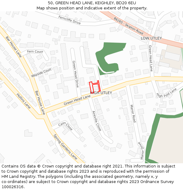 50, GREEN HEAD LANE, KEIGHLEY, BD20 6EU: Location map and indicative extent of plot