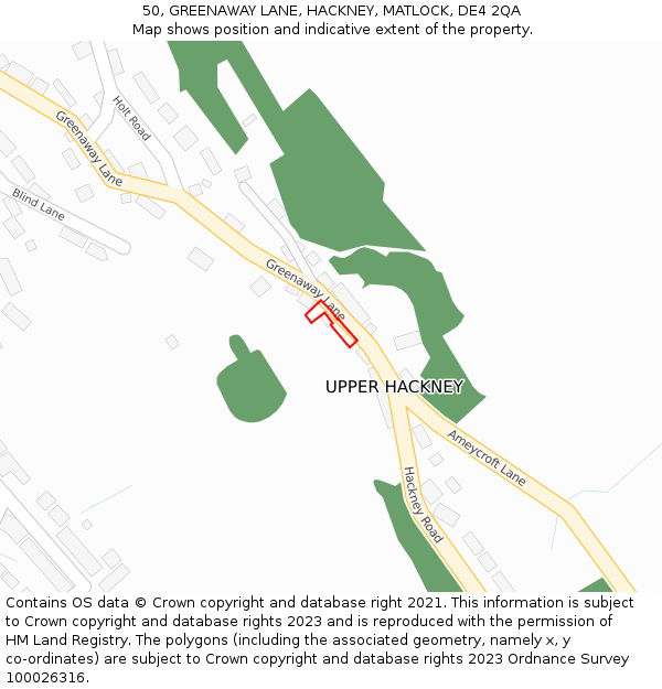 50, GREENAWAY LANE, HACKNEY, MATLOCK, DE4 2QA: Location map and indicative extent of plot