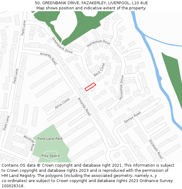 50, GREENBANK DRIVE, FAZAKERLEY, LIVERPOOL, L10 4UE: Location map and indicative extent of plot