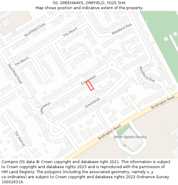 50, GREENWAYS, DRIFFIELD, YO25 5HX: Location map and indicative extent of plot