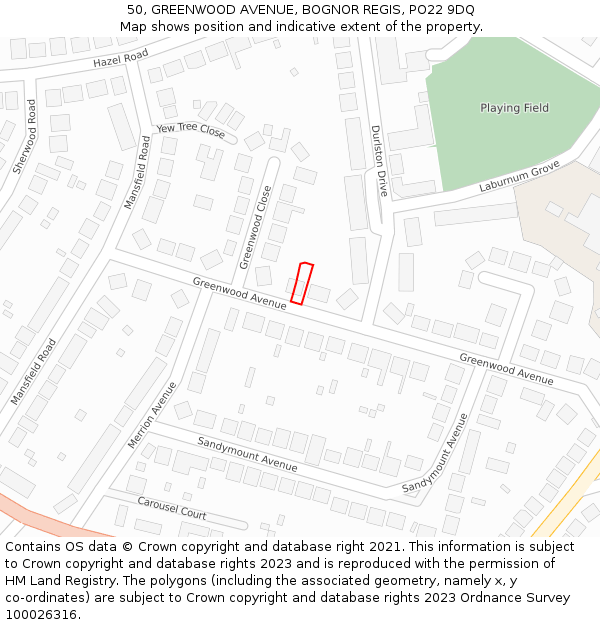 50, GREENWOOD AVENUE, BOGNOR REGIS, PO22 9DQ: Location map and indicative extent of plot