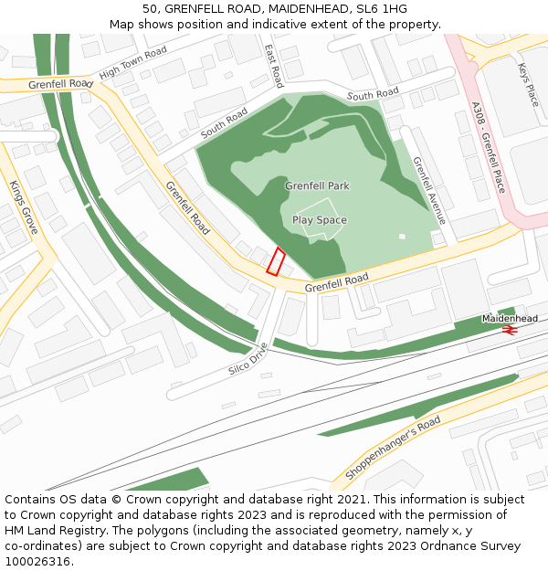 50, GRENFELL ROAD, MAIDENHEAD, SL6 1HG: Location map and indicative extent of plot