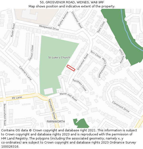 50, GROSVENOR ROAD, WIDNES, WA8 9RF: Location map and indicative extent of plot