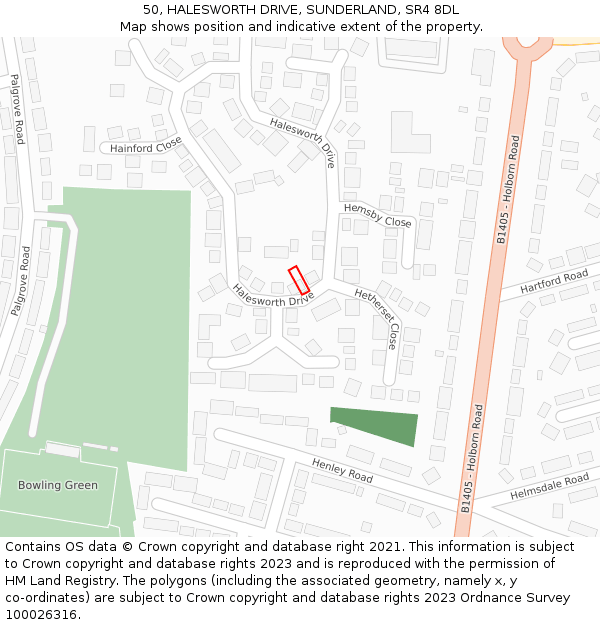 50, HALESWORTH DRIVE, SUNDERLAND, SR4 8DL: Location map and indicative extent of plot