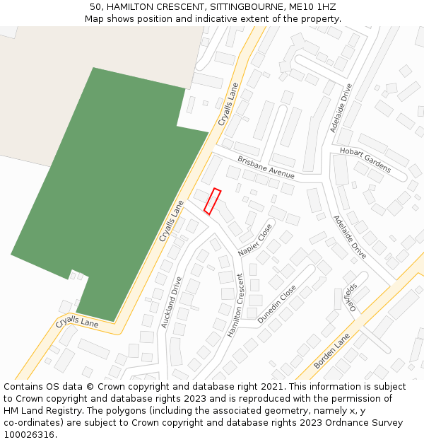 50, HAMILTON CRESCENT, SITTINGBOURNE, ME10 1HZ: Location map and indicative extent of plot