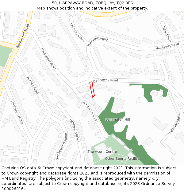 50, HAPPAWAY ROAD, TORQUAY, TQ2 8ES: Location map and indicative extent of plot