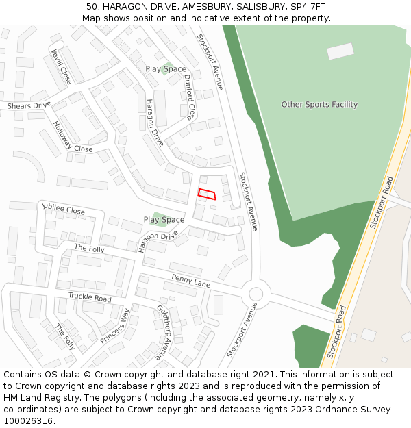 50, HARAGON DRIVE, AMESBURY, SALISBURY, SP4 7FT: Location map and indicative extent of plot