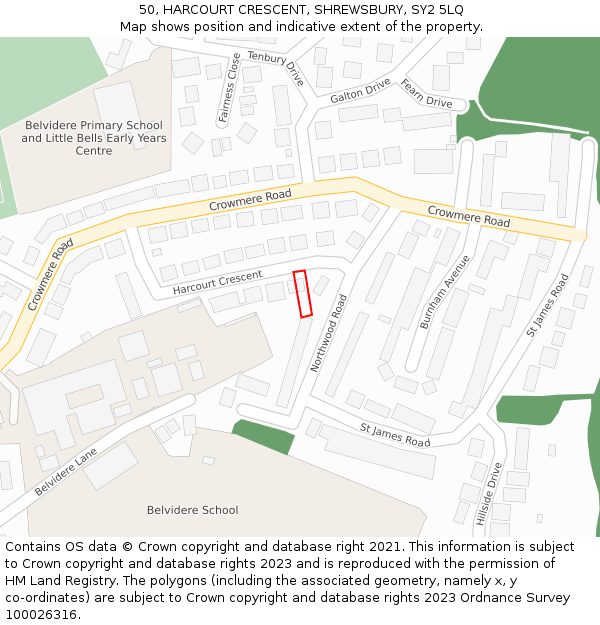 50, HARCOURT CRESCENT, SHREWSBURY, SY2 5LQ: Location map and indicative extent of plot