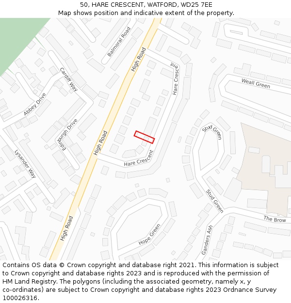 50, HARE CRESCENT, WATFORD, WD25 7EE: Location map and indicative extent of plot