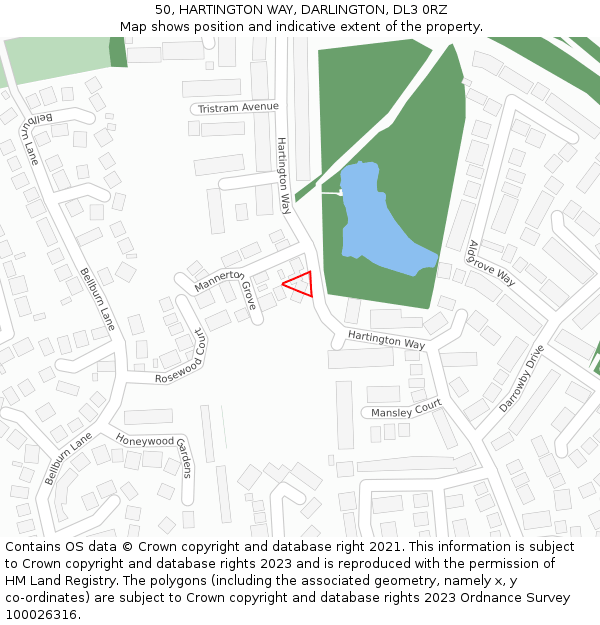 50, HARTINGTON WAY, DARLINGTON, DL3 0RZ: Location map and indicative extent of plot