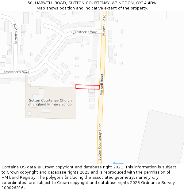 50, HARWELL ROAD, SUTTON COURTENAY, ABINGDON, OX14 4BW: Location map and indicative extent of plot