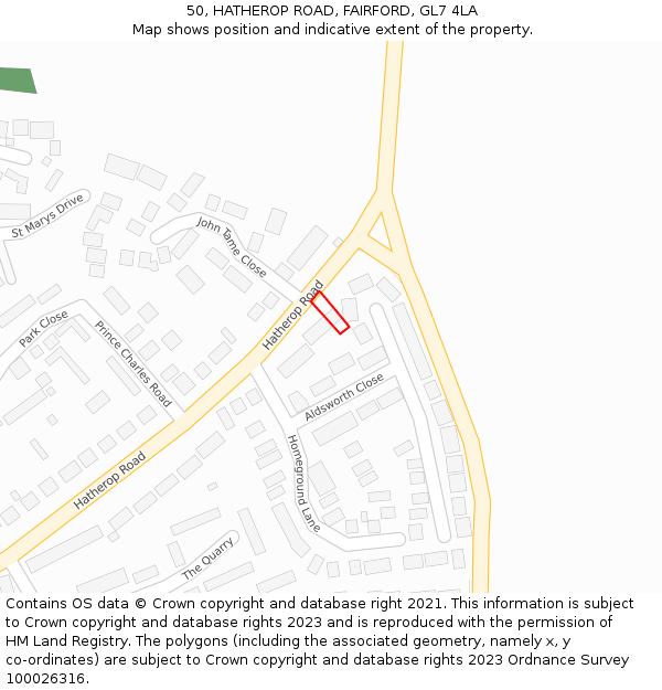 50, HATHEROP ROAD, FAIRFORD, GL7 4LA: Location map and indicative extent of plot