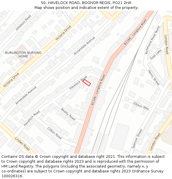 50, HAVELOCK ROAD, BOGNOR REGIS, PO21 2HA: Location map and indicative extent of plot