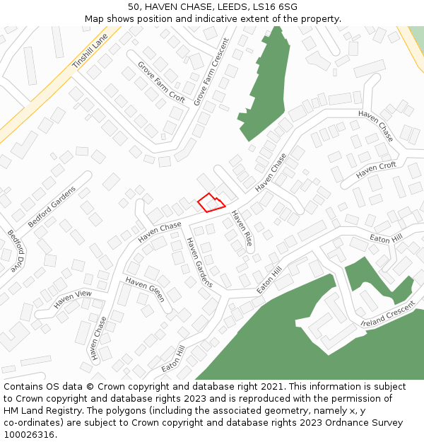 50, HAVEN CHASE, LEEDS, LS16 6SG: Location map and indicative extent of plot