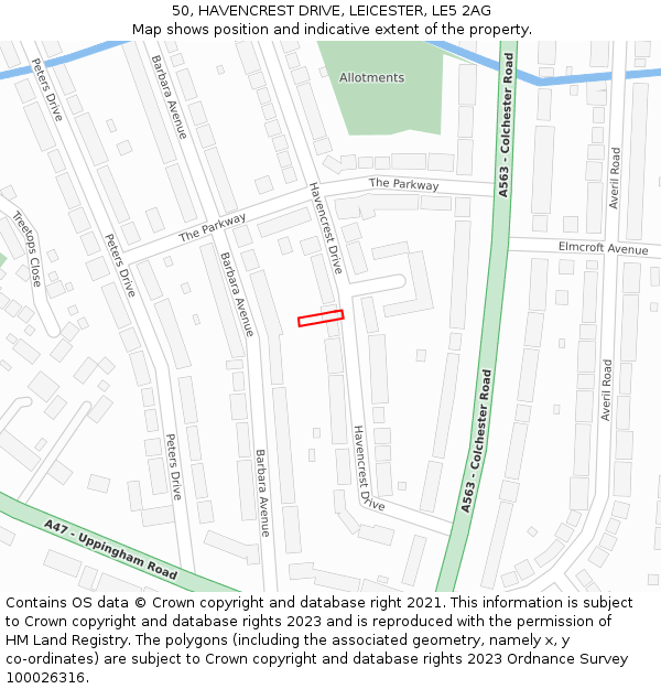 50, HAVENCREST DRIVE, LEICESTER, LE5 2AG: Location map and indicative extent of plot