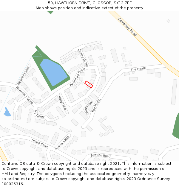 50, HAWTHORN DRIVE, GLOSSOP, SK13 7EE: Location map and indicative extent of plot