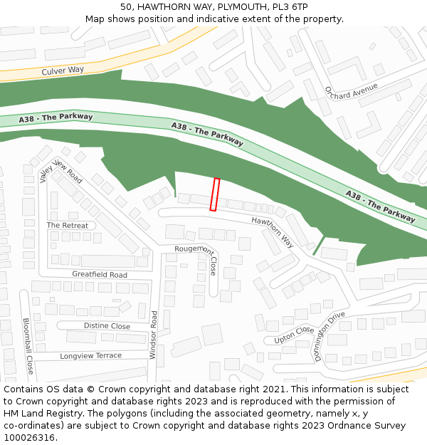 50, HAWTHORN WAY, PLYMOUTH, PL3 6TP: Location map and indicative extent of plot